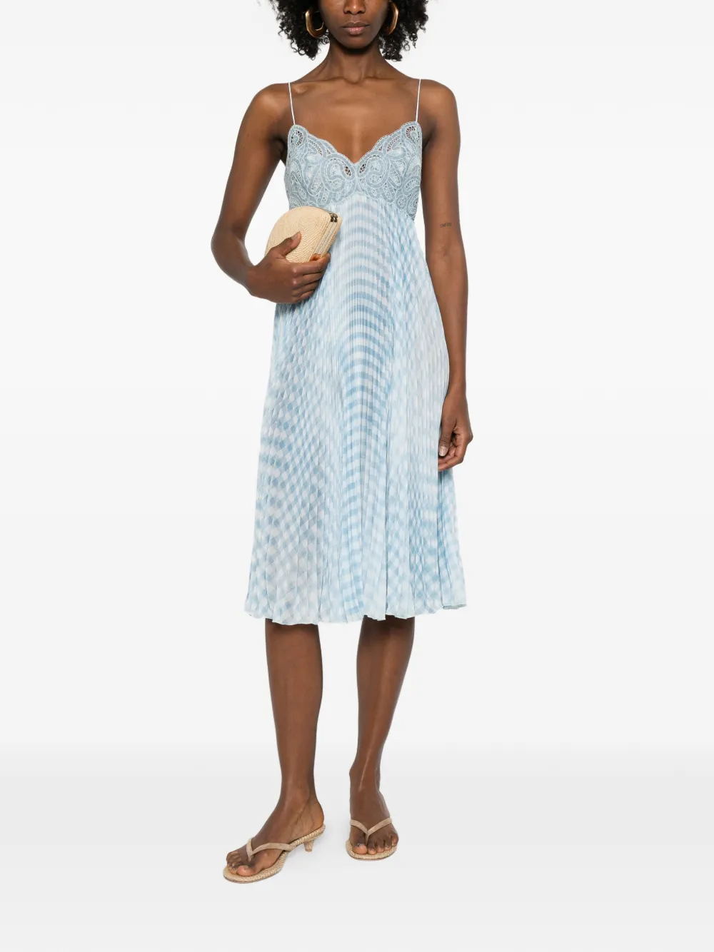 Ermanno Scervino lace pleated midi dress - Blauw