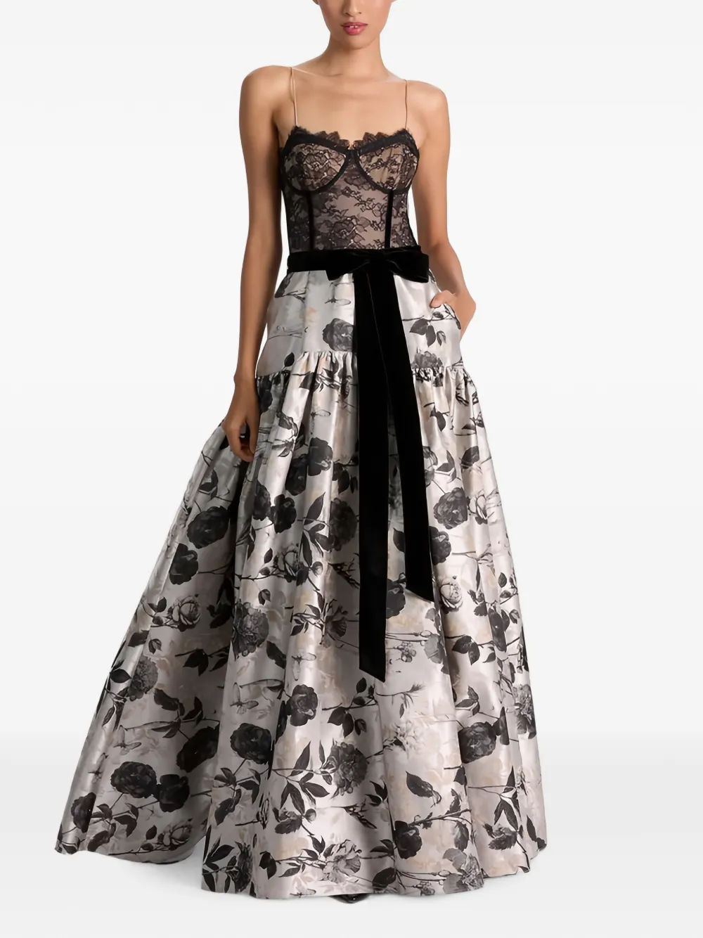 alice + olivia lace-panelled floral-jacquard gown · 2