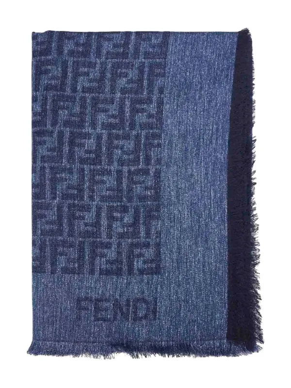 FENDI Xale Com Franjas e Motivo FF | Azul | FARFETCH BR