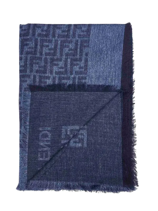 FENDI Xale Com Franjas e Motivo FF | Azul | FARFETCH BR