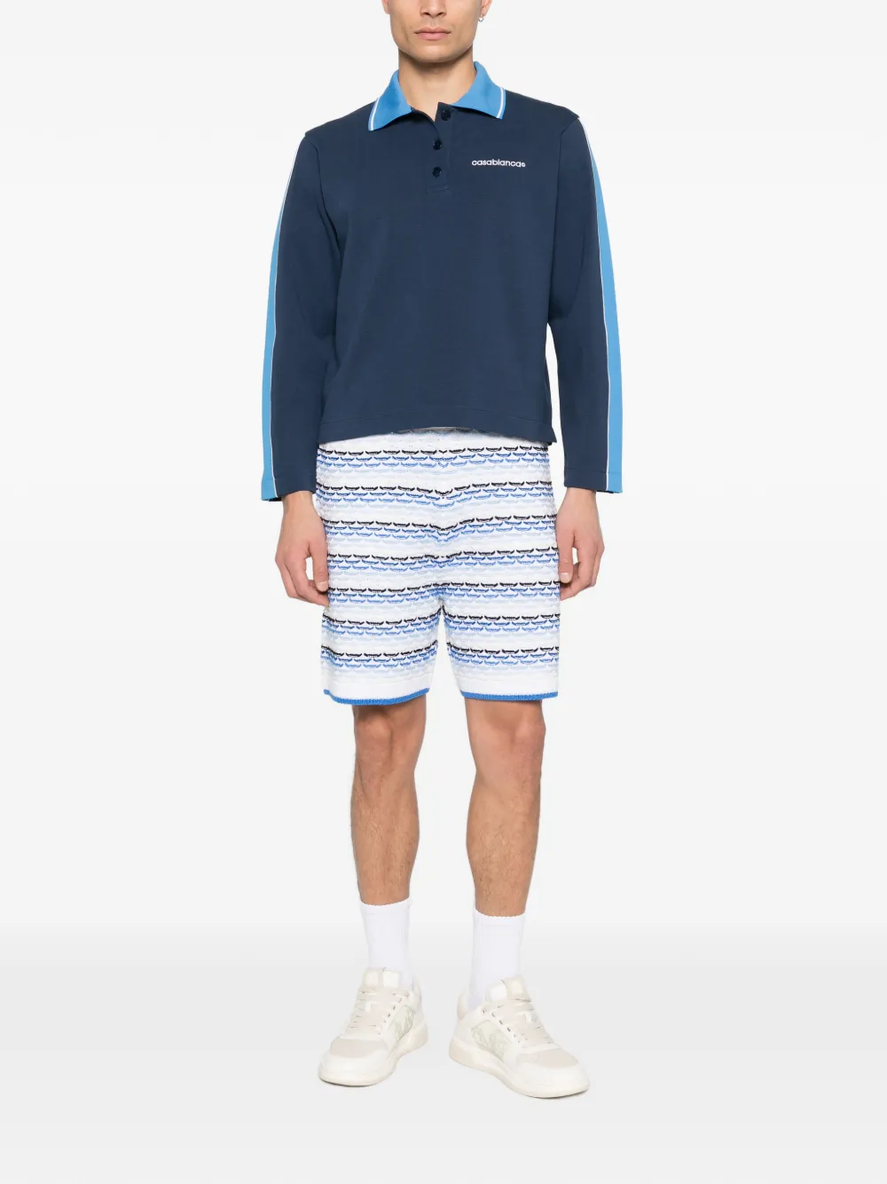 Casablanca long-sleeve stripe polo shirt - Blauw