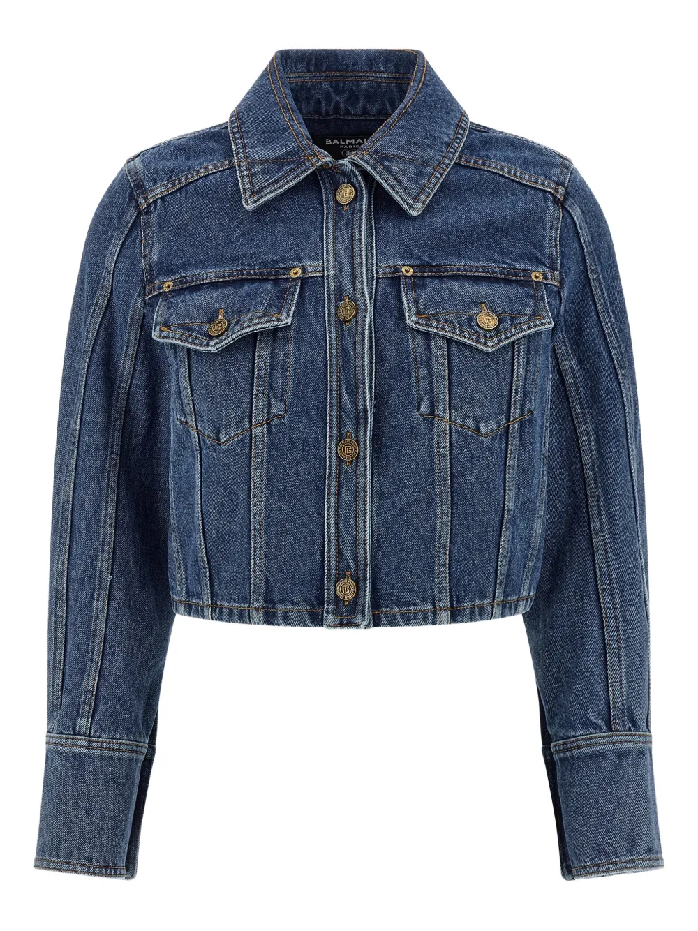 Balmain buttoned cropped denim jacket - Blu