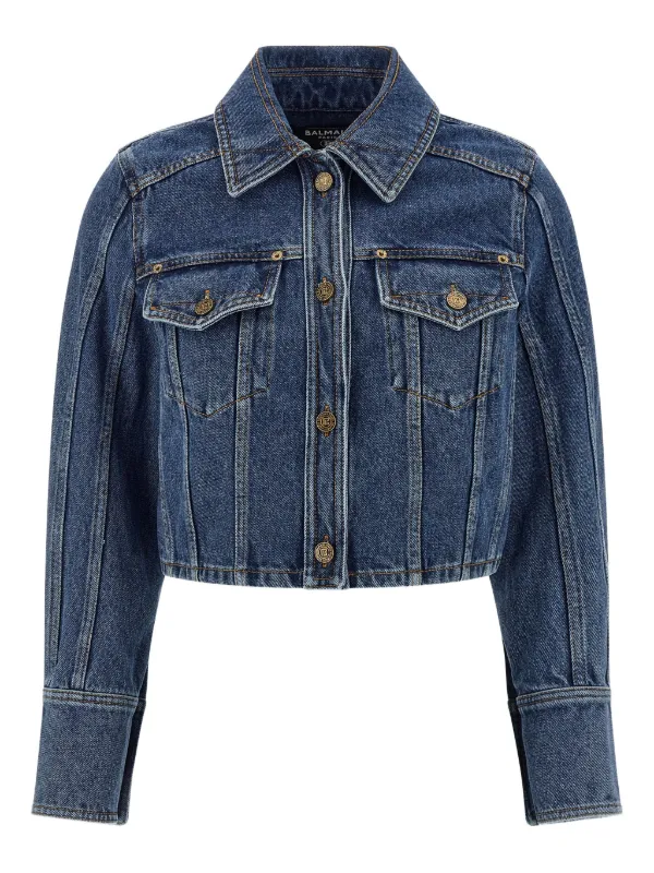 balmain ライトブルー クロップドデニムジャケット　36 Balmain クロップド デニムジャケット | ブルー | FARFETCH JP