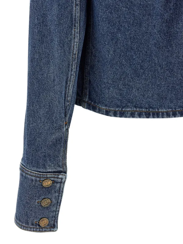 balmain ライトブルー クロップドデニムジャケット　36 Balmain クロップド デニムジャケット | ブルー | FARFETCH JP