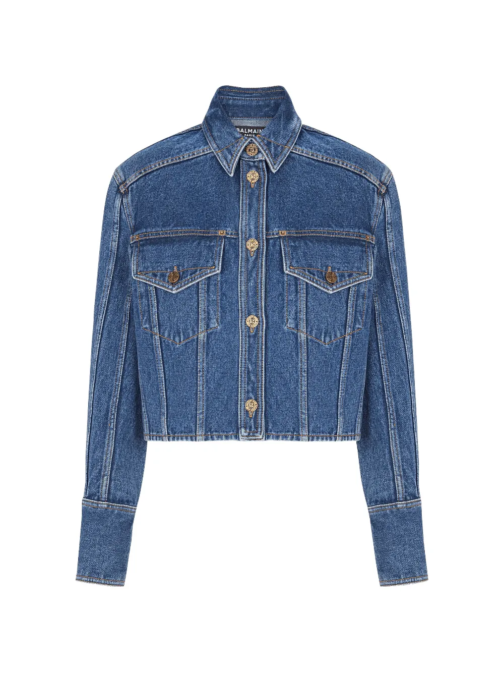 Balmain buttoned cropped denim jacket - Blu