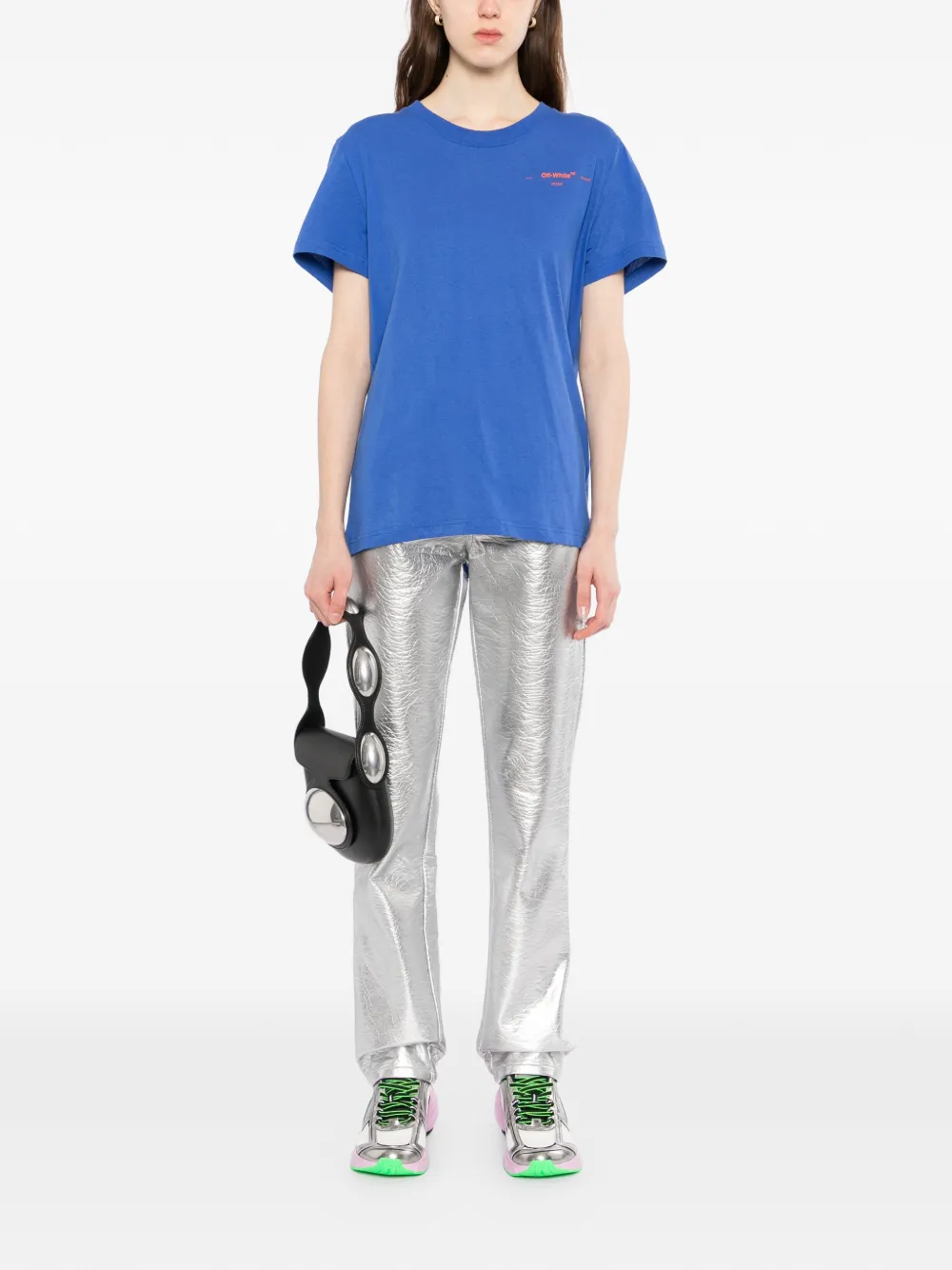 Off-White T-shirt verfraaid met stras en borduurwerk Blauw