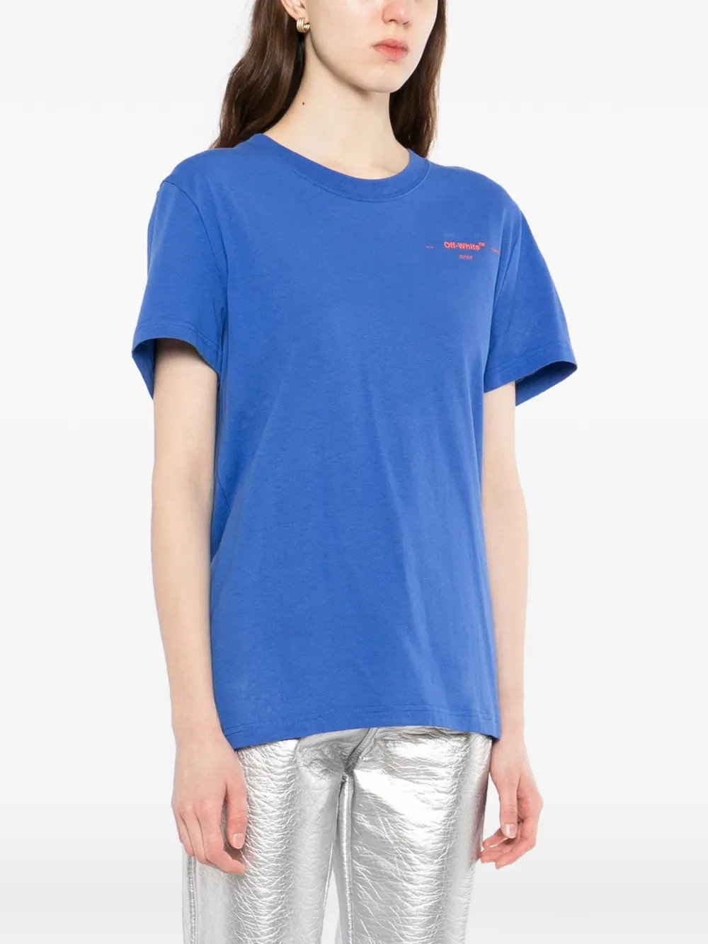 Off-White T-shirt verfraaid met stras en borduurwerk Blauw