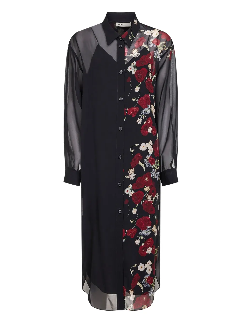 KHAITE Gloria floral-print midi dress - Black