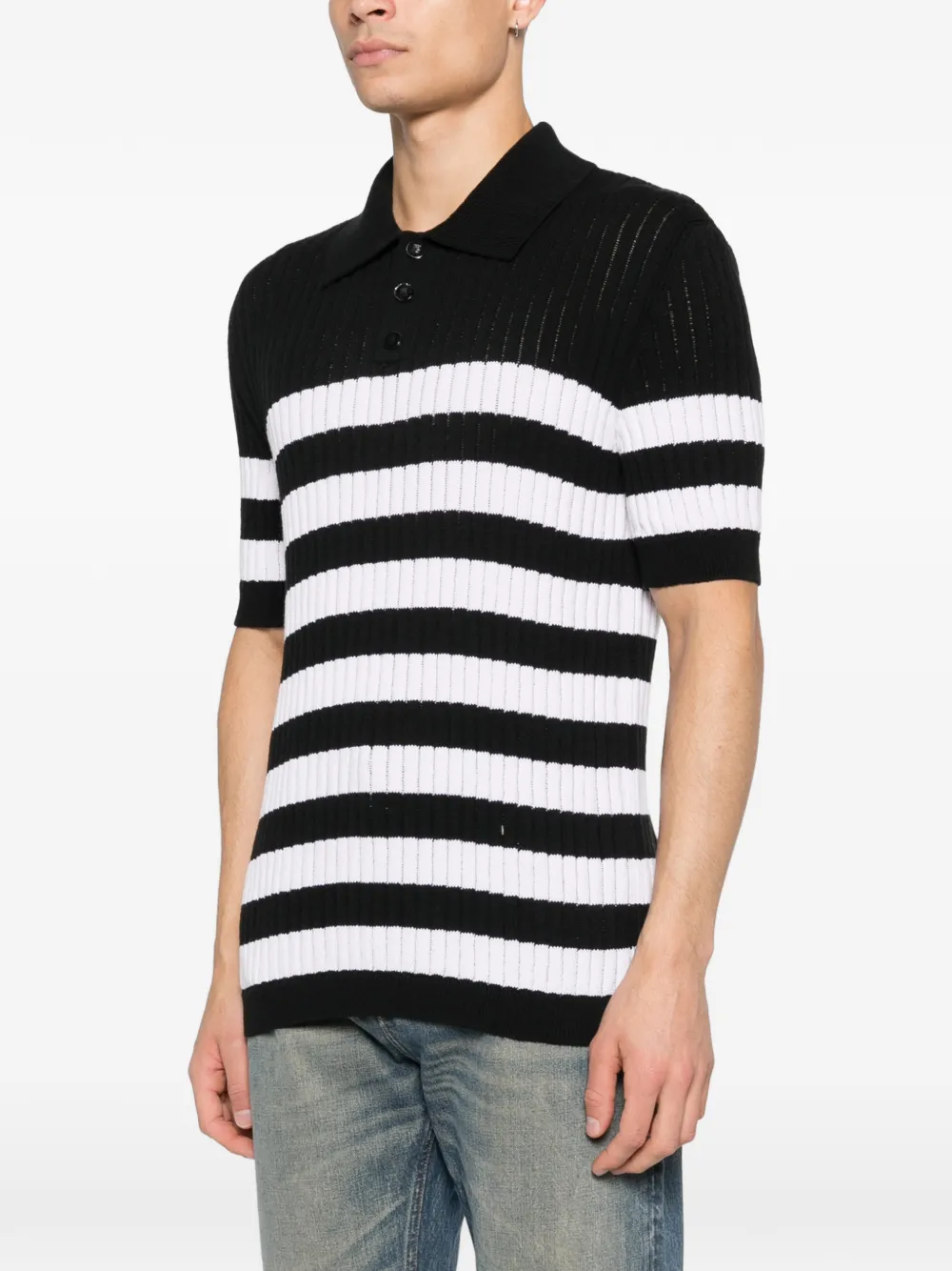  Balmain Striped-pattern Polo Shirt - Black 