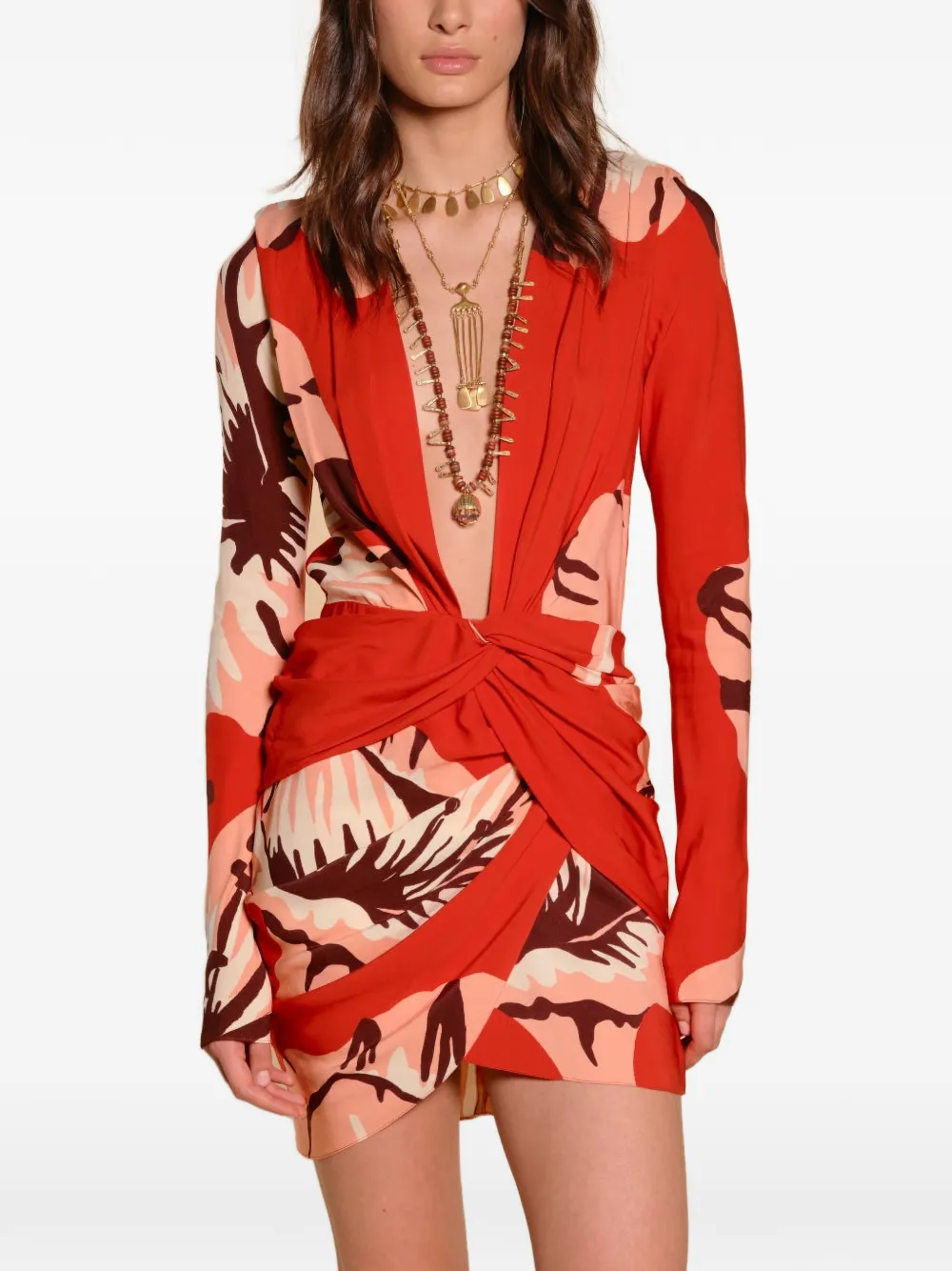 Johanna Ortiz Gangaway floral-print twisted mini dress - Rood