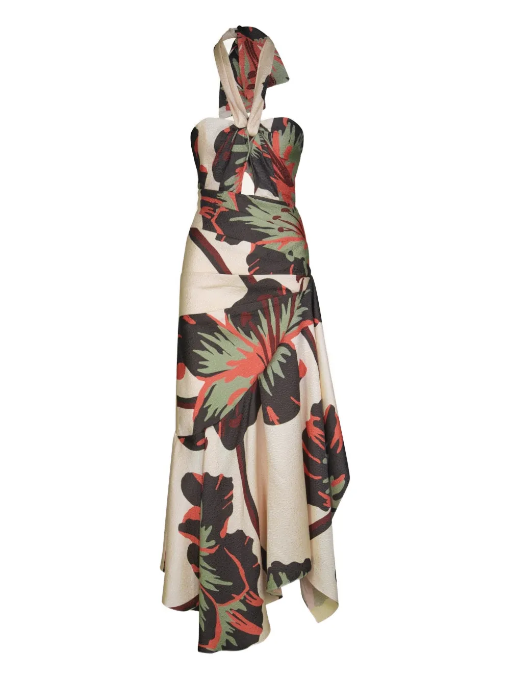 Johanna Ortiz Sol De Jade engraved-jacquard halterneck maxi dress - Toni neutri