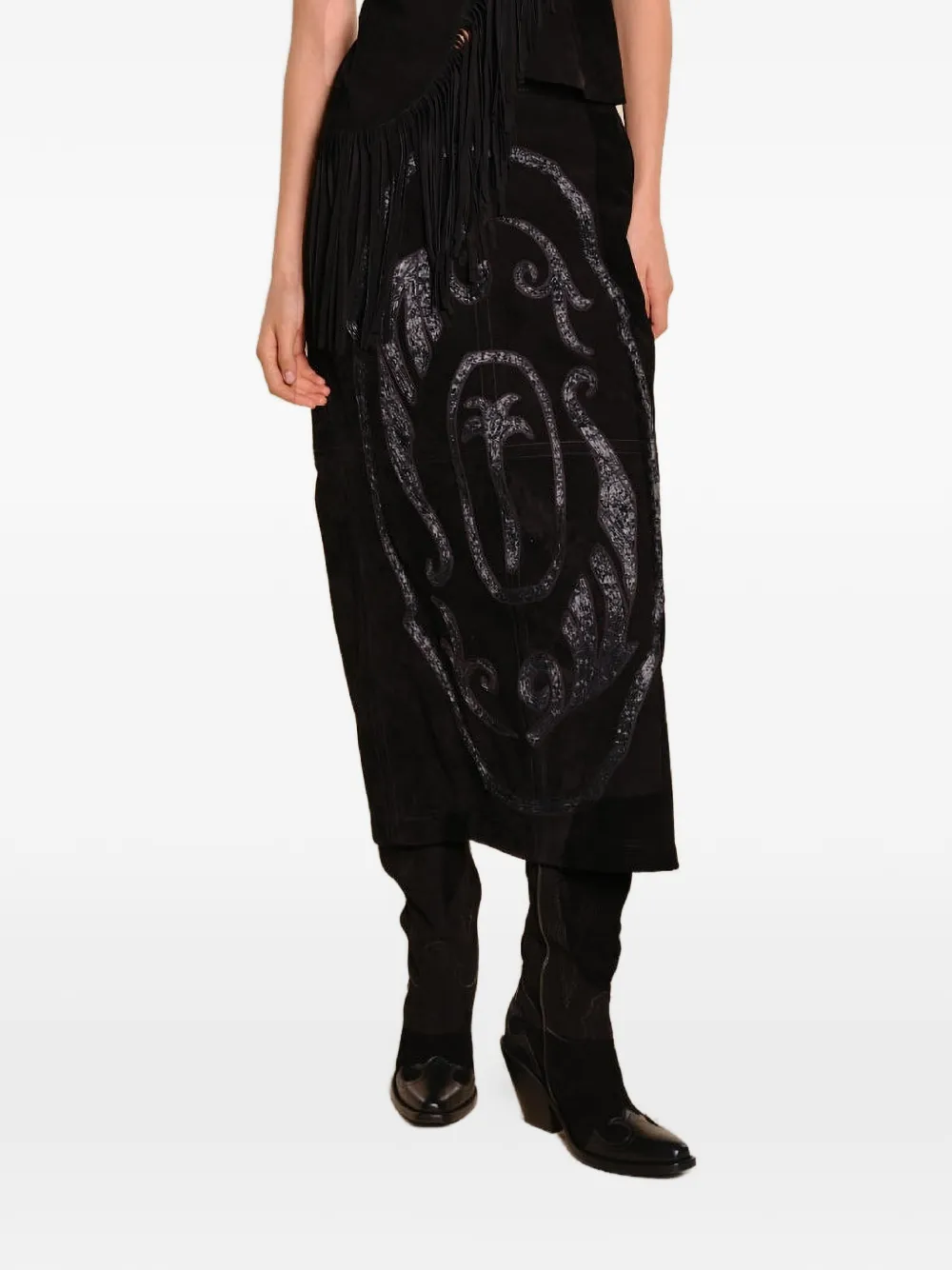 Johanna Ortiz Pueblo Ancestral leren midi-rok met print Zwart
