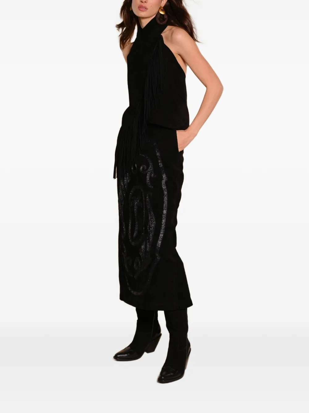 Johanna Ortiz Pueblo Ancestral printed leather midi skirt - Zwart