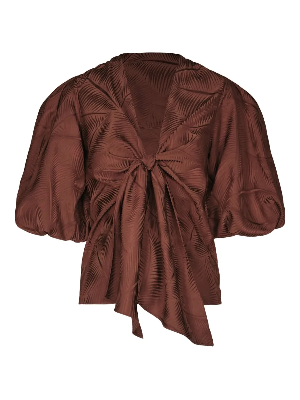 Johanna Ortiz Luz Nocturna jacquard puffed sleeve top - Brown