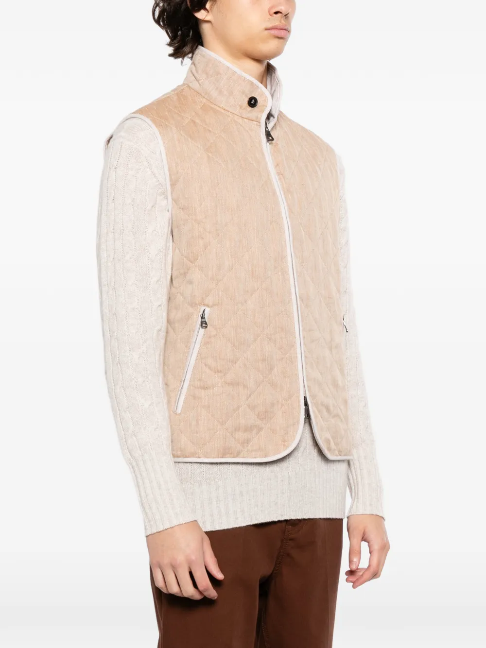  N.peal Diamond Stand-up Collar Gilet - Neutrals 