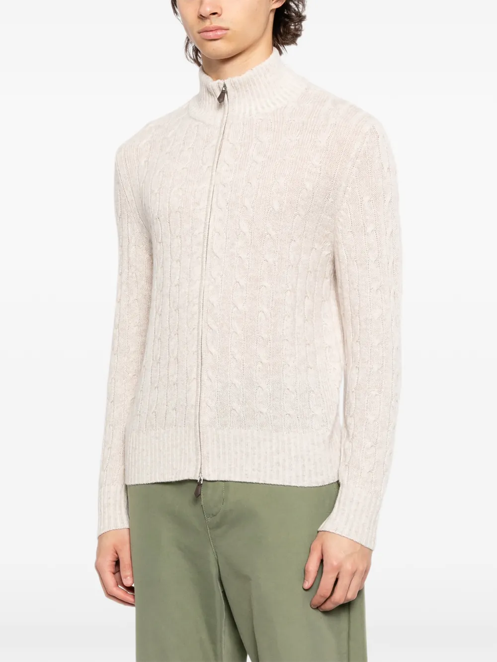  N.peal Cable Zip Cardigan - Neutrals 