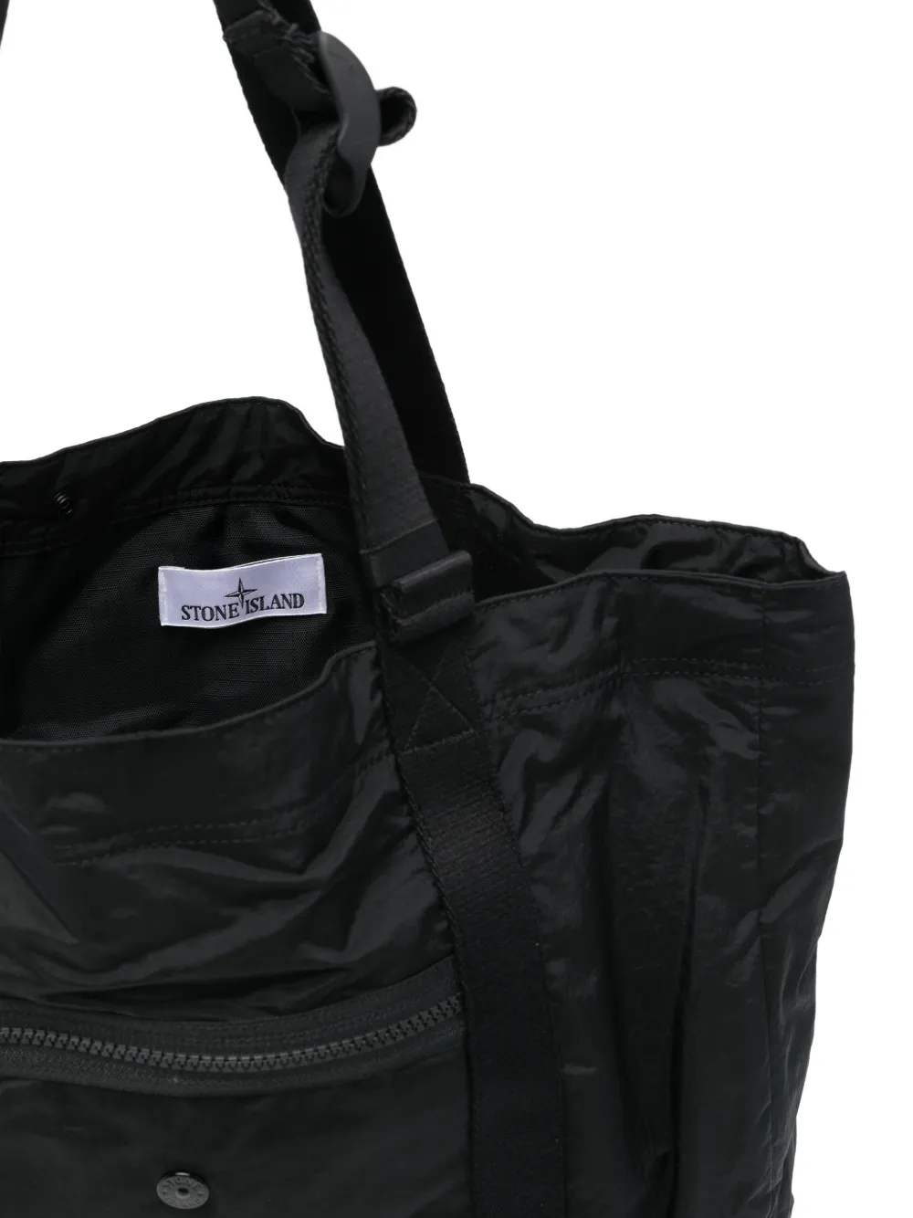 Stone Island 9200012 gecoat nylon metaal Econyl shopper Zwart