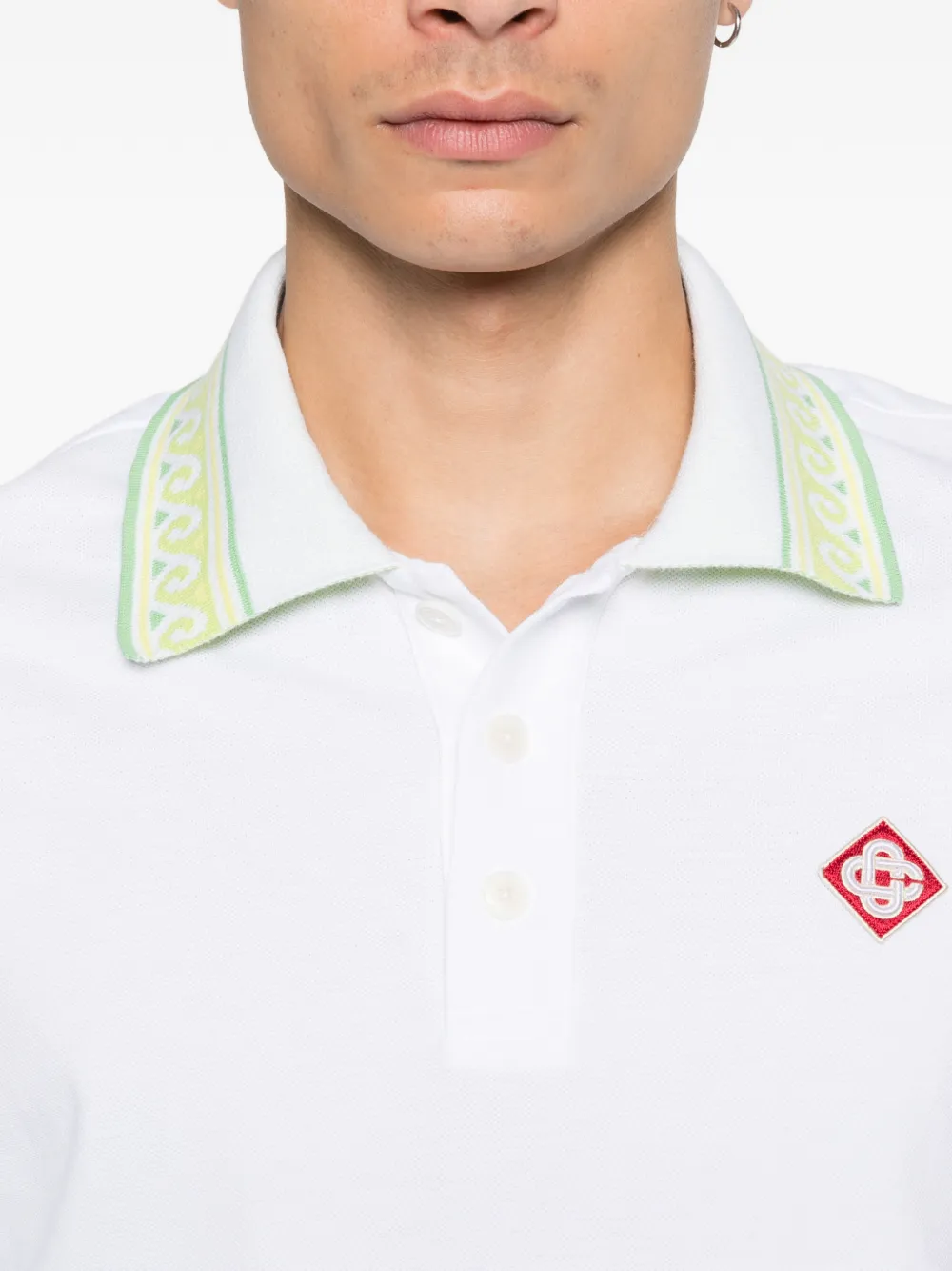Casablanca Laurel trim-collar Polo Shirt | White | FARFETCH CA