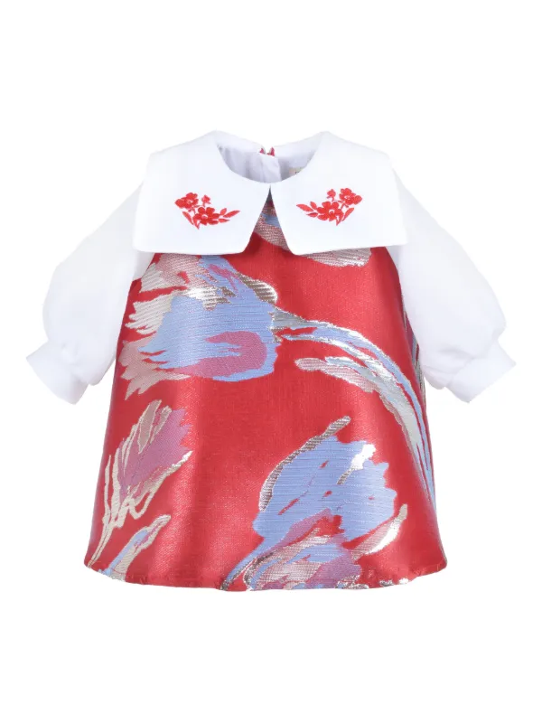 Hucklebones London floral-embroidered Shift Dress | Red | FARFETCH GE