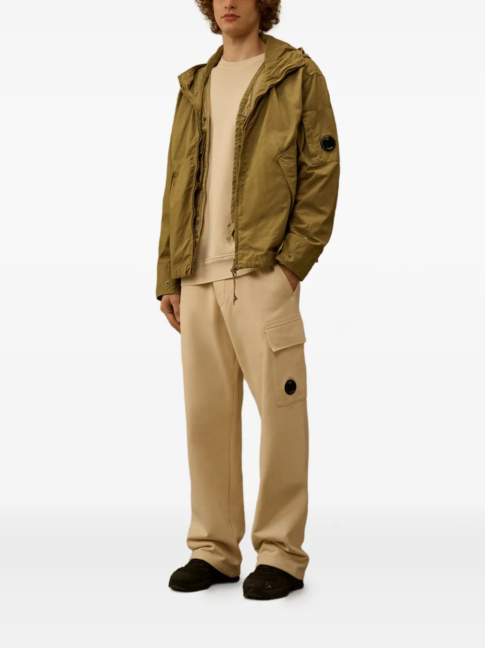 C.P. Company Katoenen sweater met geborduurd logo en ronde hals Beige