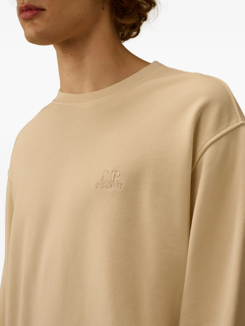 C.P. Company Katoenen sweater met geborduurd logo en ronde hals Beige