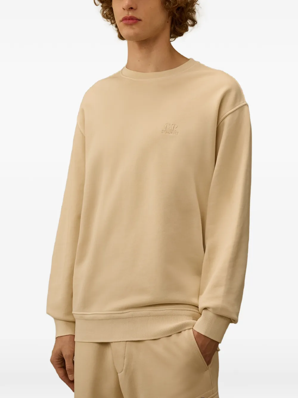 C.P. Company Katoenen sweater met geborduurd logo en ronde hals Beige