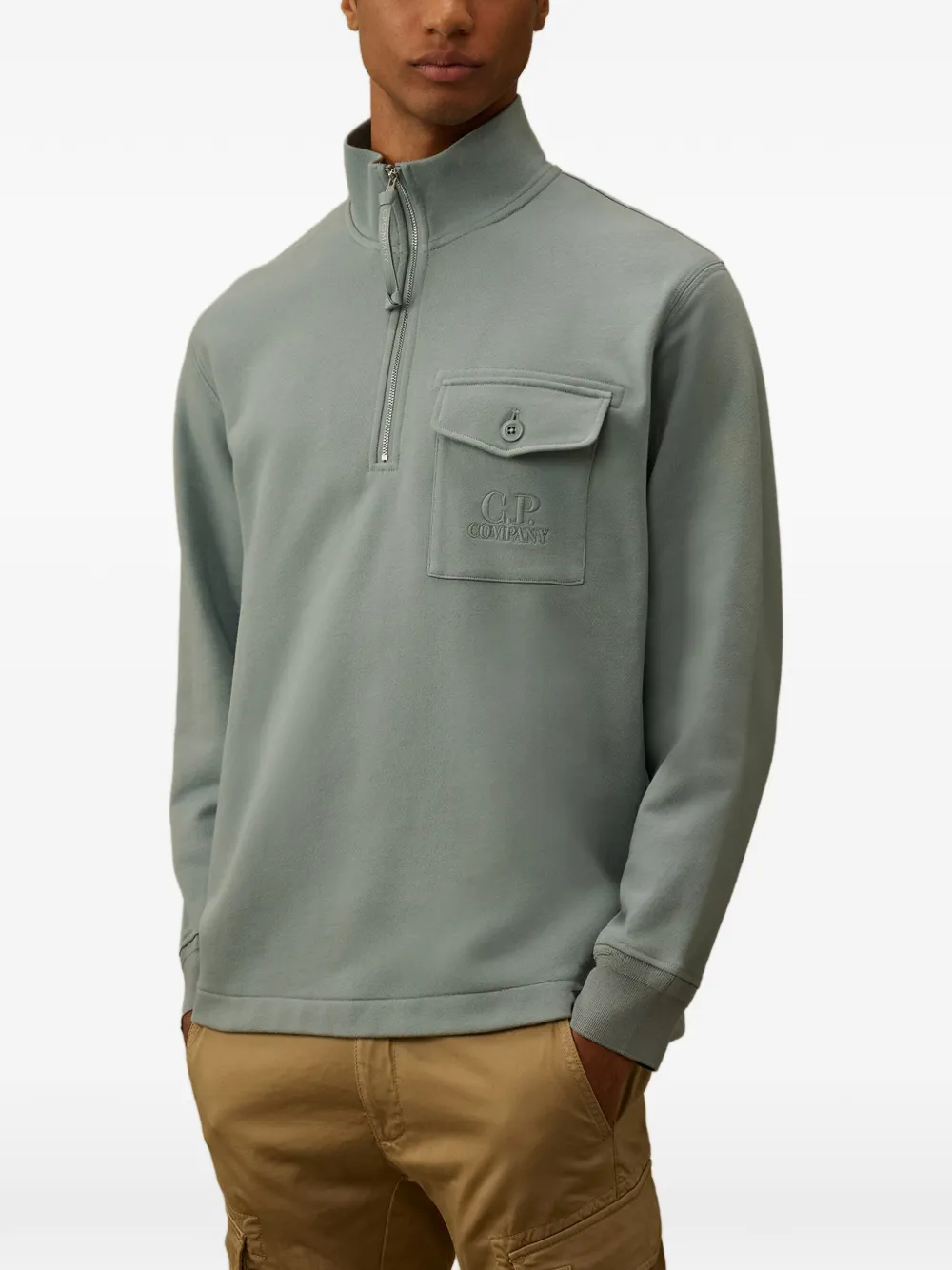 C.P. Company Sweater met ritssluiting en borstzak Groen