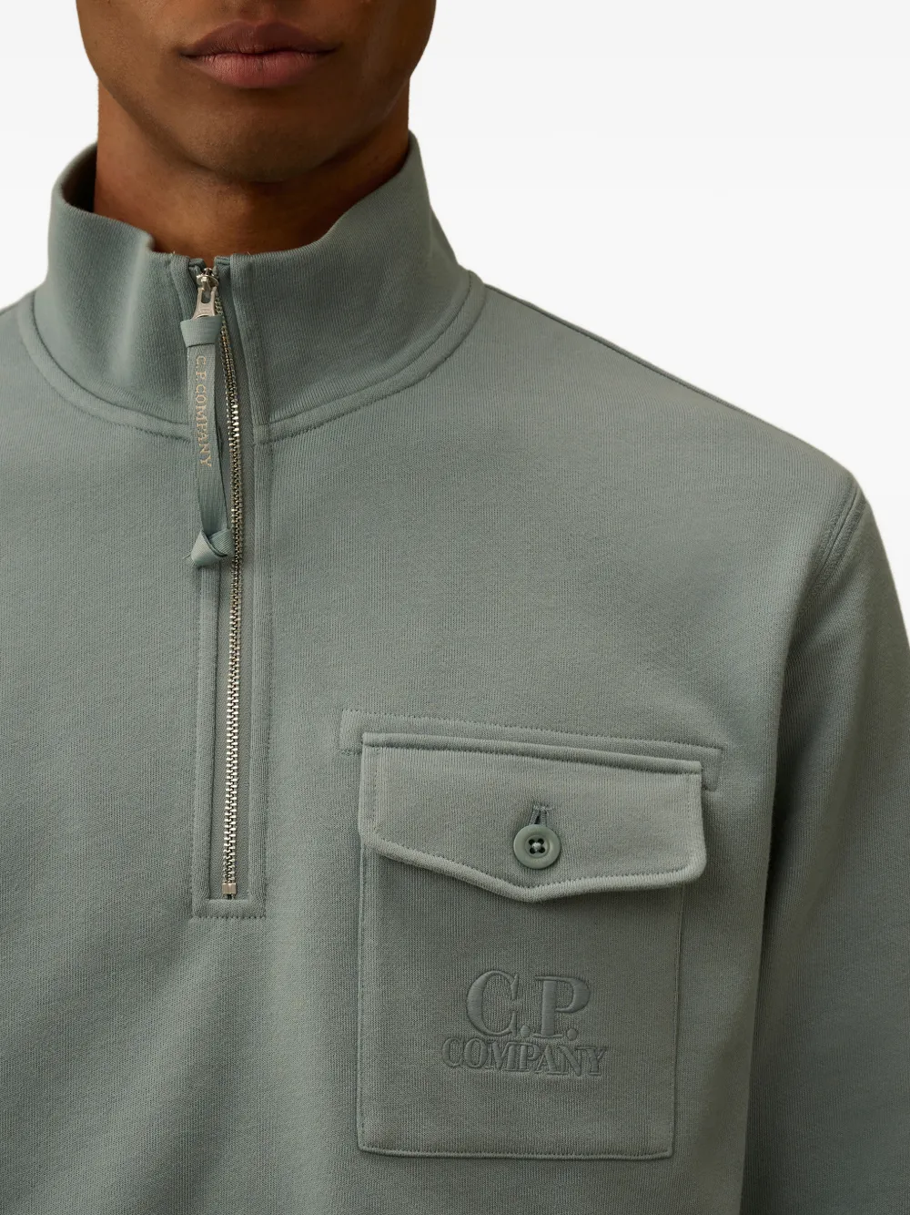C.P. Company Sweater met ritssluiting en borstzak Groen
