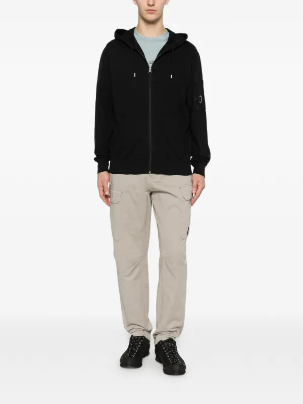 C.P. Company Light Fleece Zip Hooded Lens Sweatshirt | Black