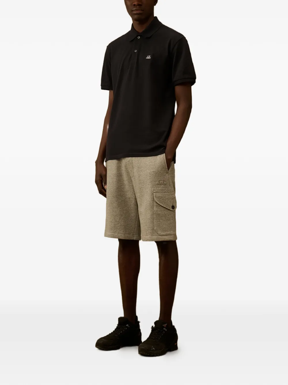 C.P. Company Katoenen poloshirt met puntkraag en korte mouwen Zwart