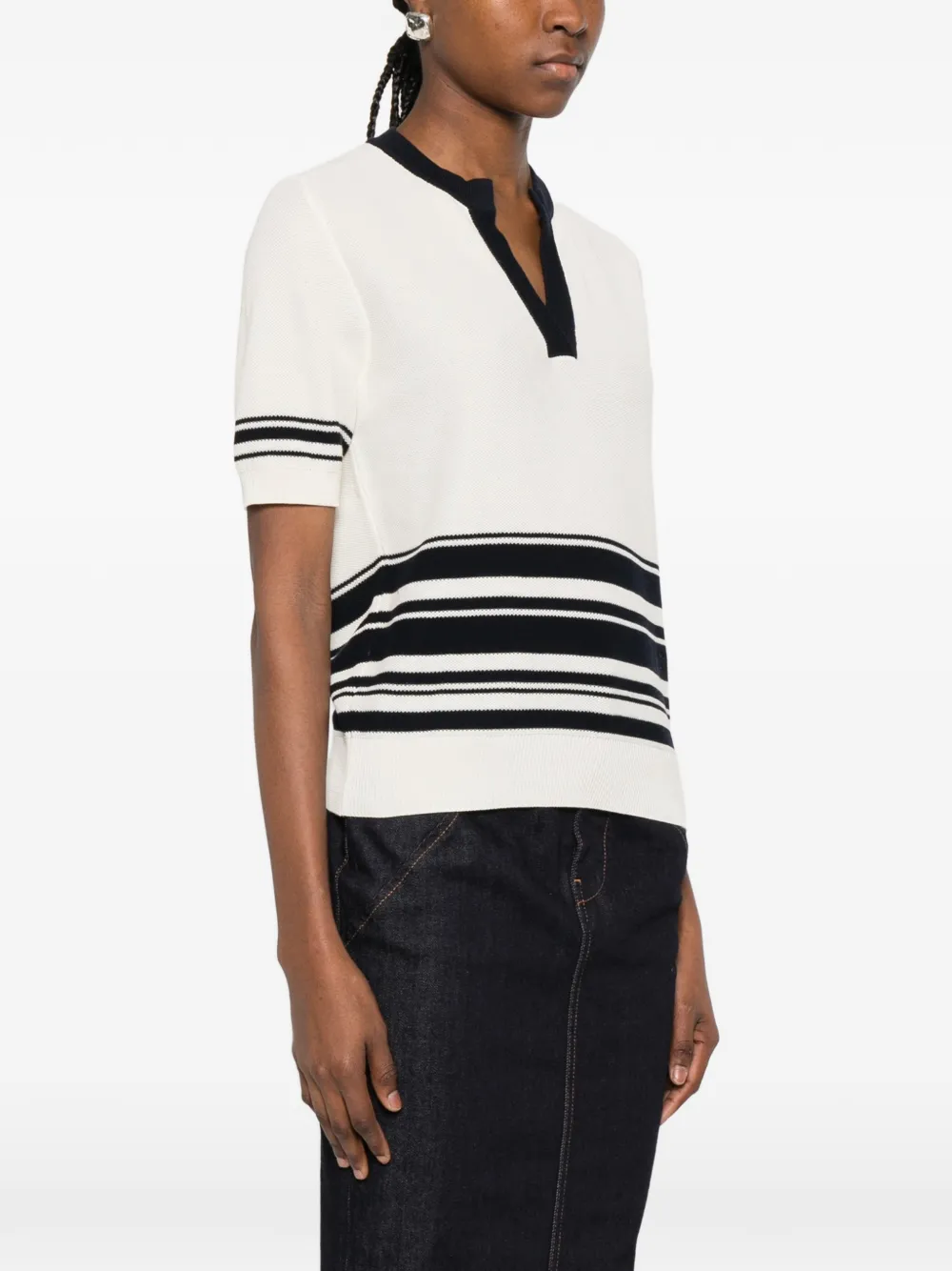  Nº21 Pull Rayé à Col V - Blanc 