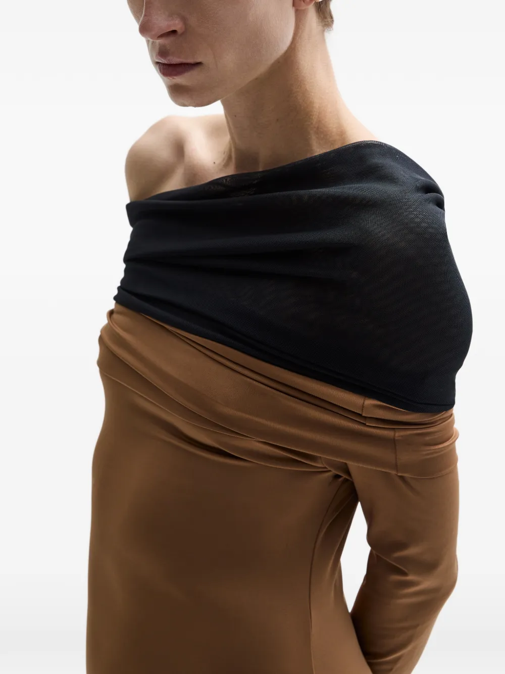 Atu Body Couture Crown gedrapeerde jurk met lange mouwen Bruin