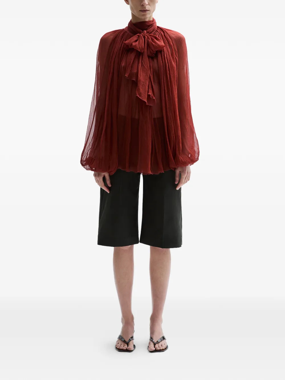 Atu Body Couture Geplooide blouse met strik Rood