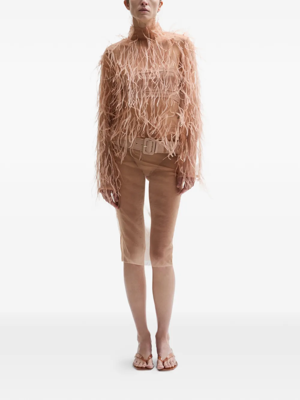 Atu Body Couture Veil feathered midi skirt - Beige