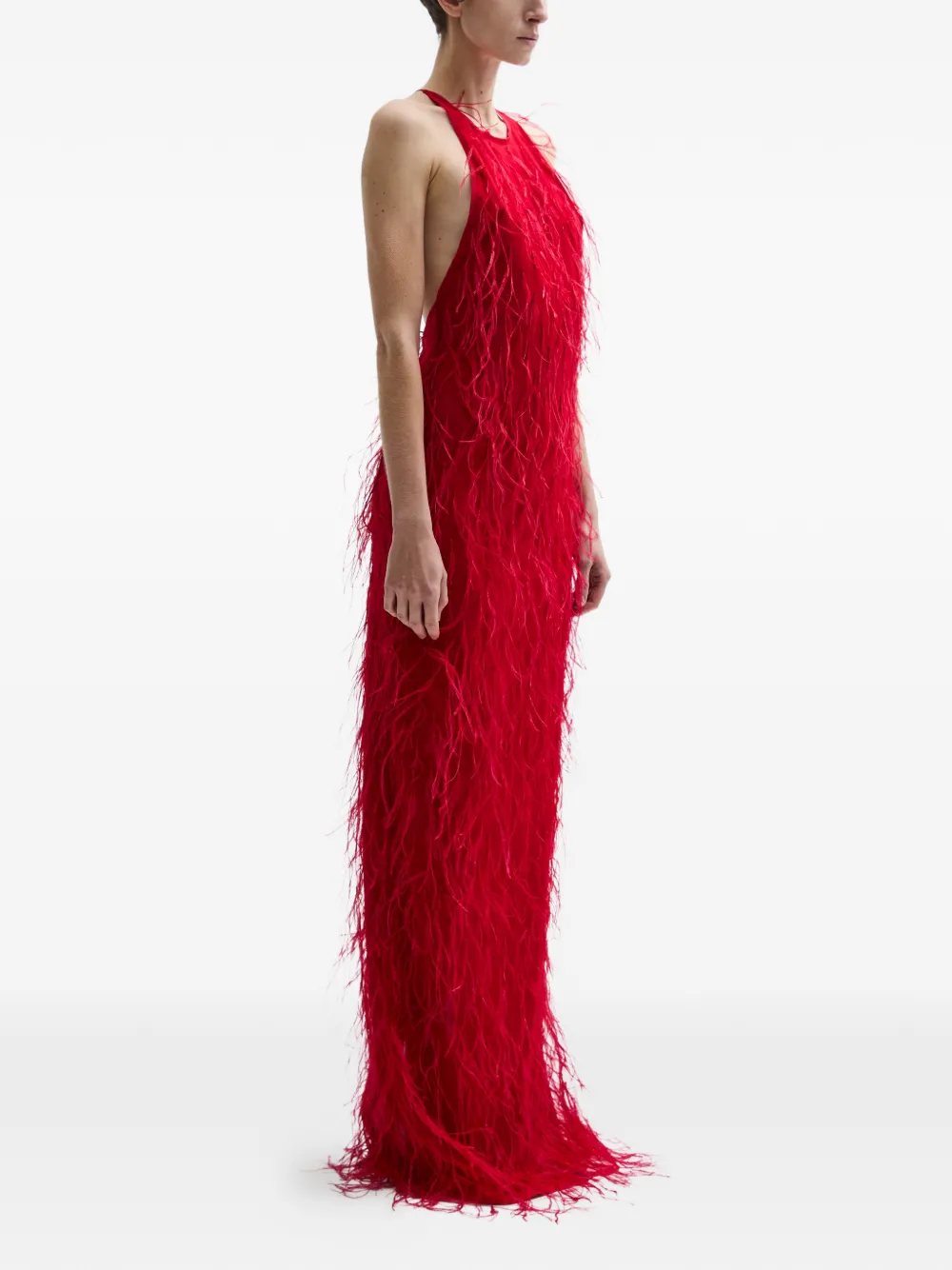 Atu Body Couture Ember feather halterneck maxi dress - Rood