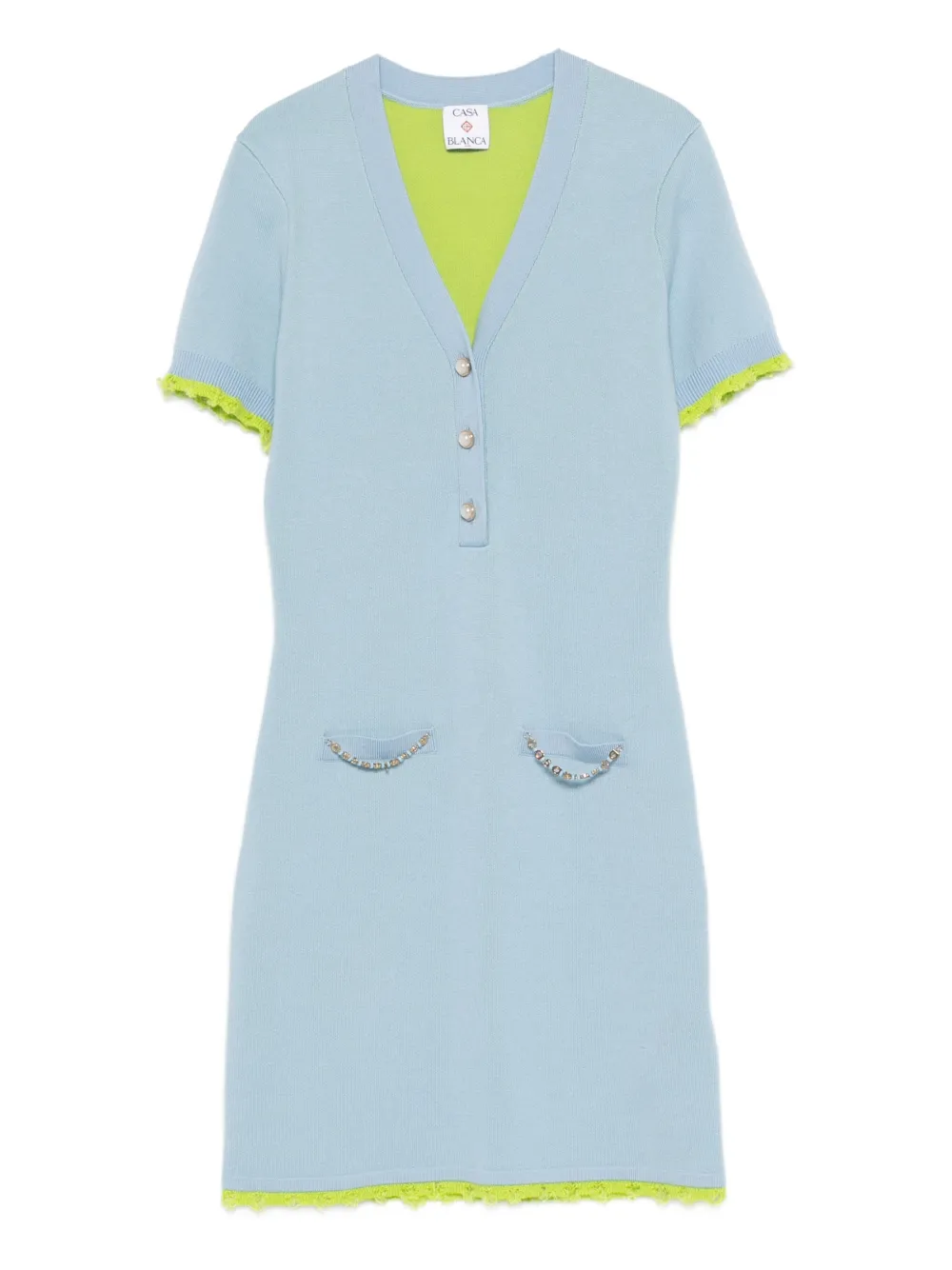 Casablanca pearl-embellishment mini dress - Blu