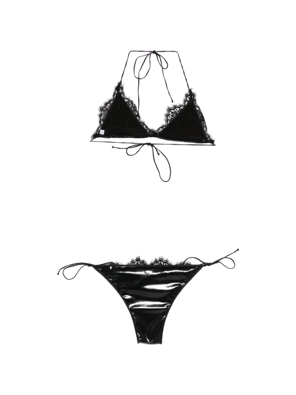 Oséree Latex bikini met kanten afwerking Zwart