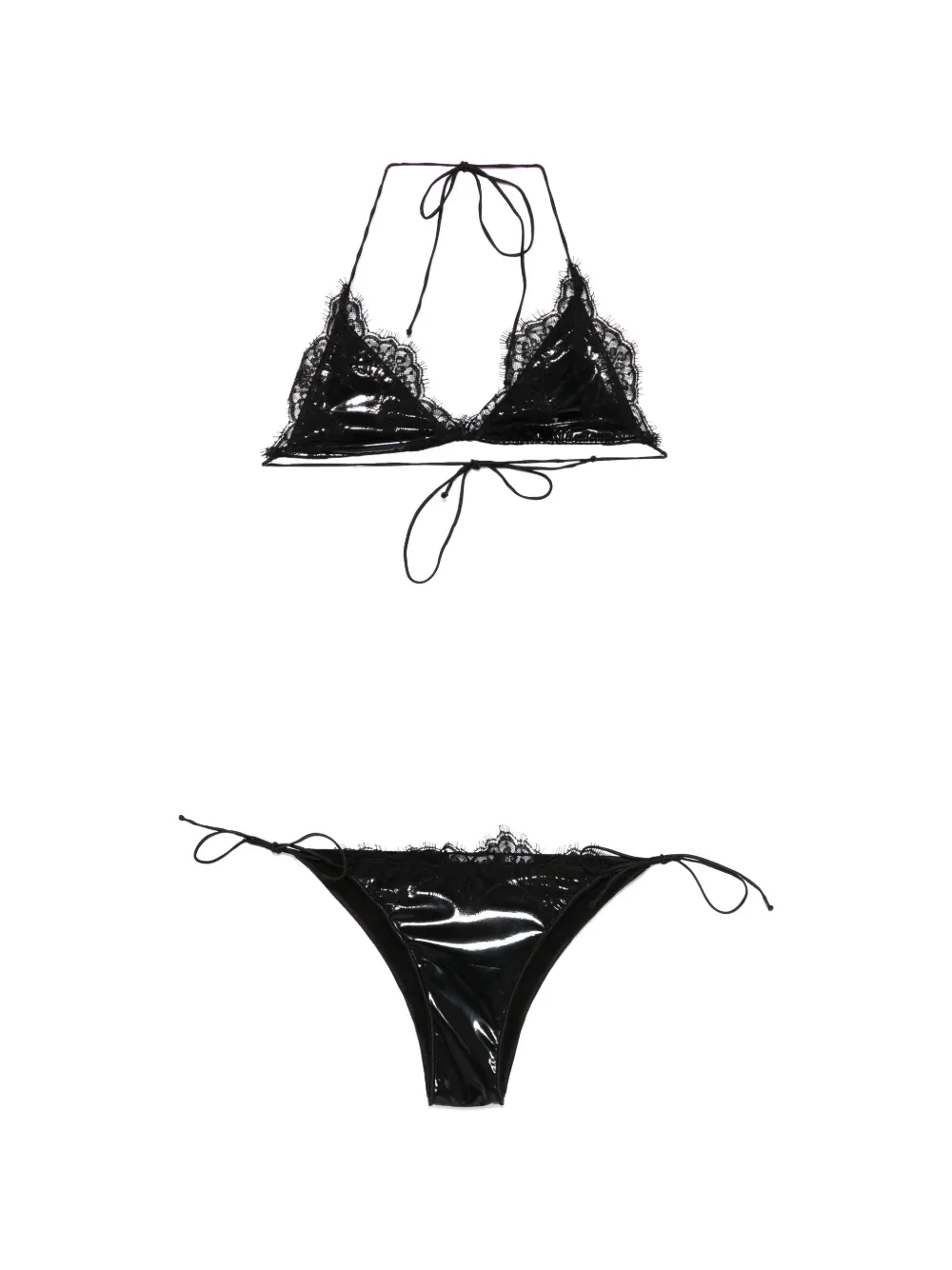 Oséree lace-trim latex bikini - Nero