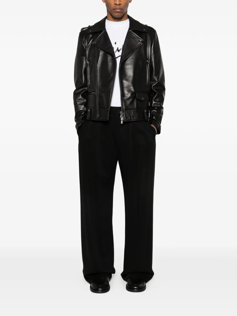Salvatore Santoro Leather Biker Jacket | Black | FARFETCH OM