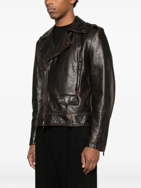 Salvatore Santoro Leather Biker Jacket | Brown | FARFETCH IN