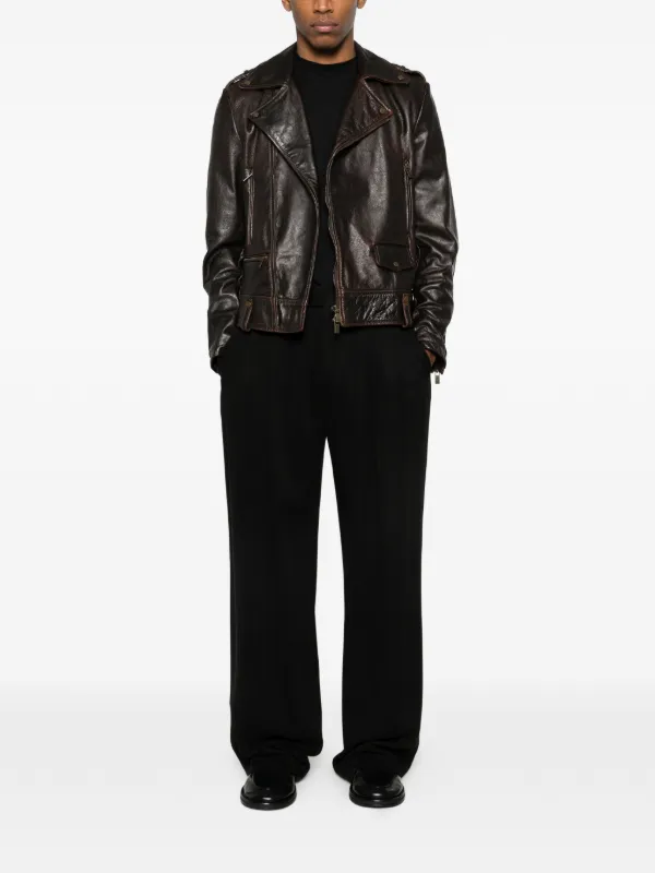 Salvatore Santoro Leather Biker Jacket | Brown | FARFETCH IN