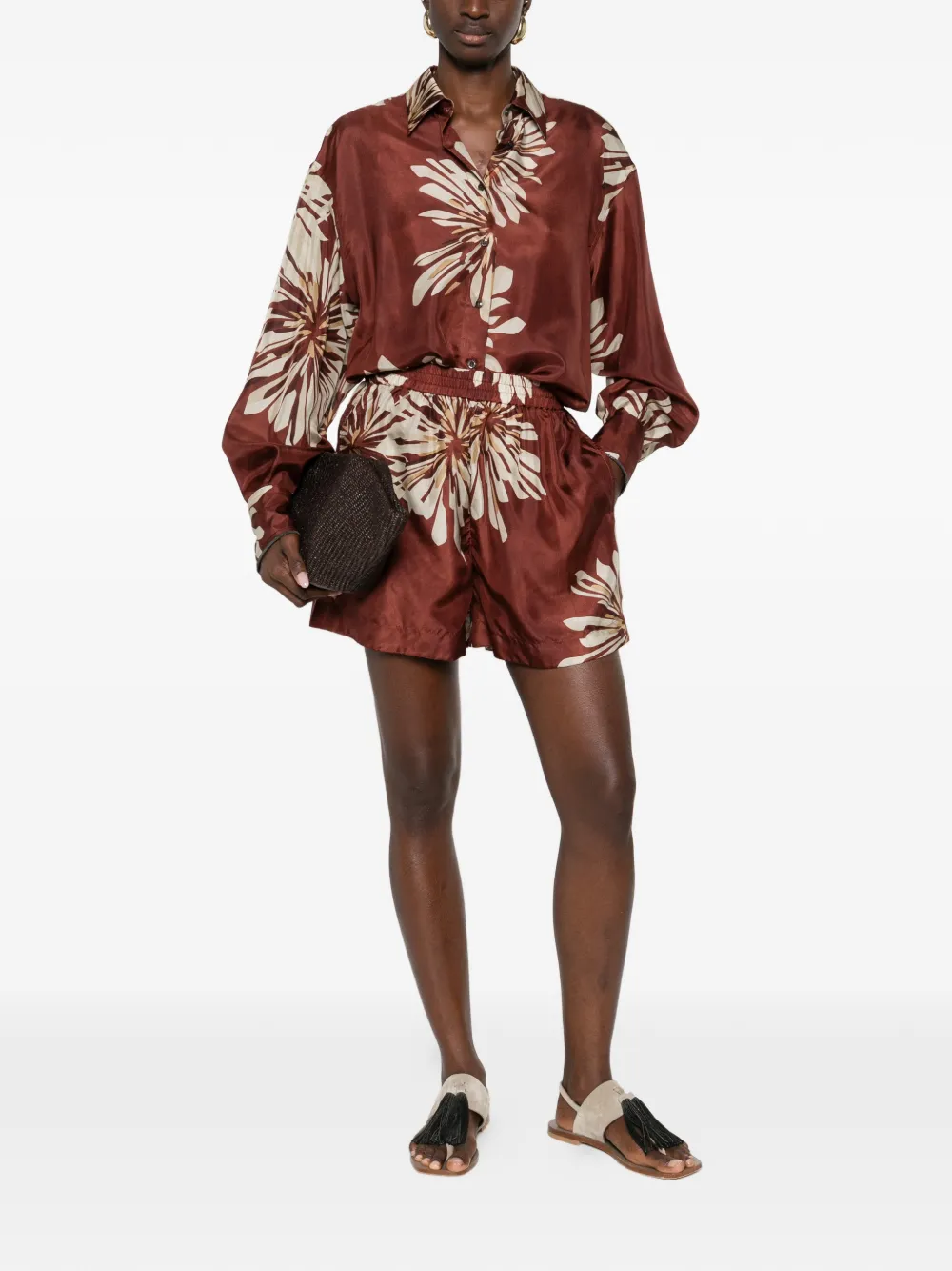  Brunello Cucinelli Floral Print Shirt - Brown 