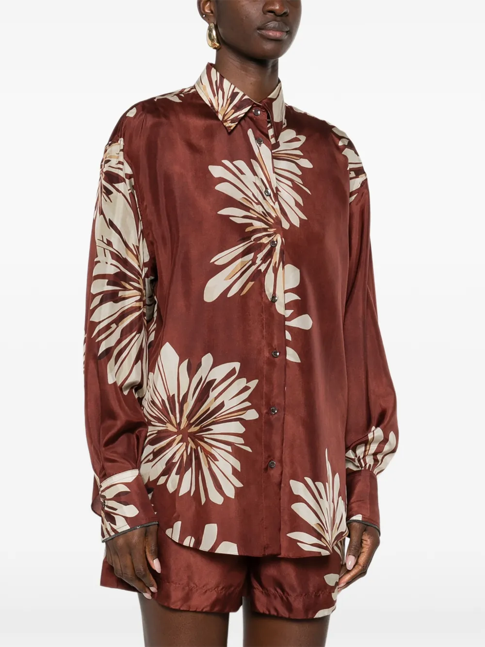  Brunello Cucinelli Floral Print Shirt - Brown 