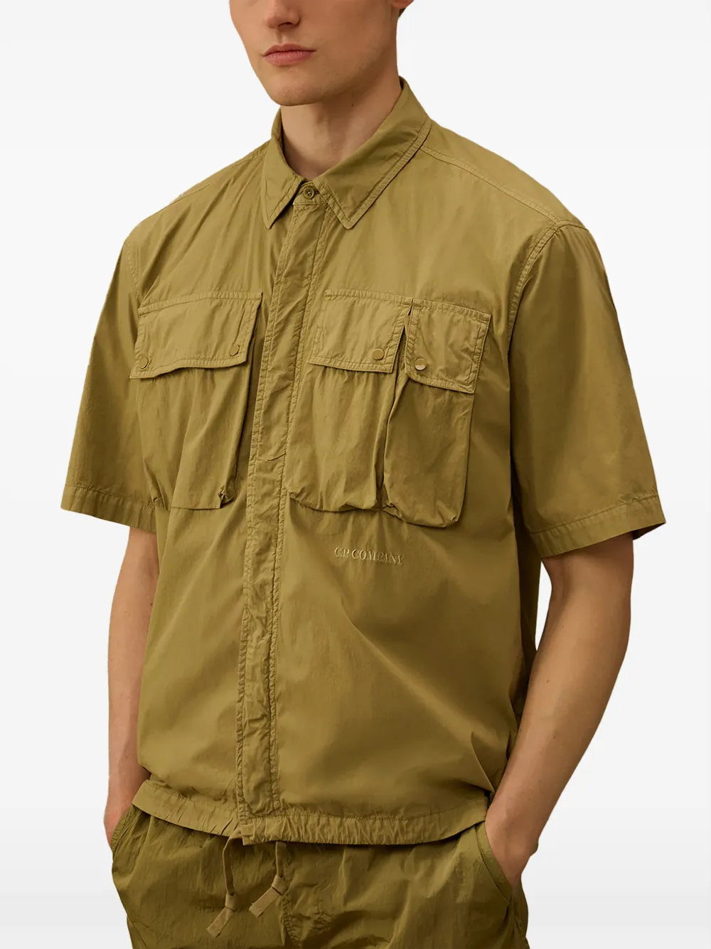 C.P. Company 50 Fili overhemd met geborduurd logo en trekkoord Groen
