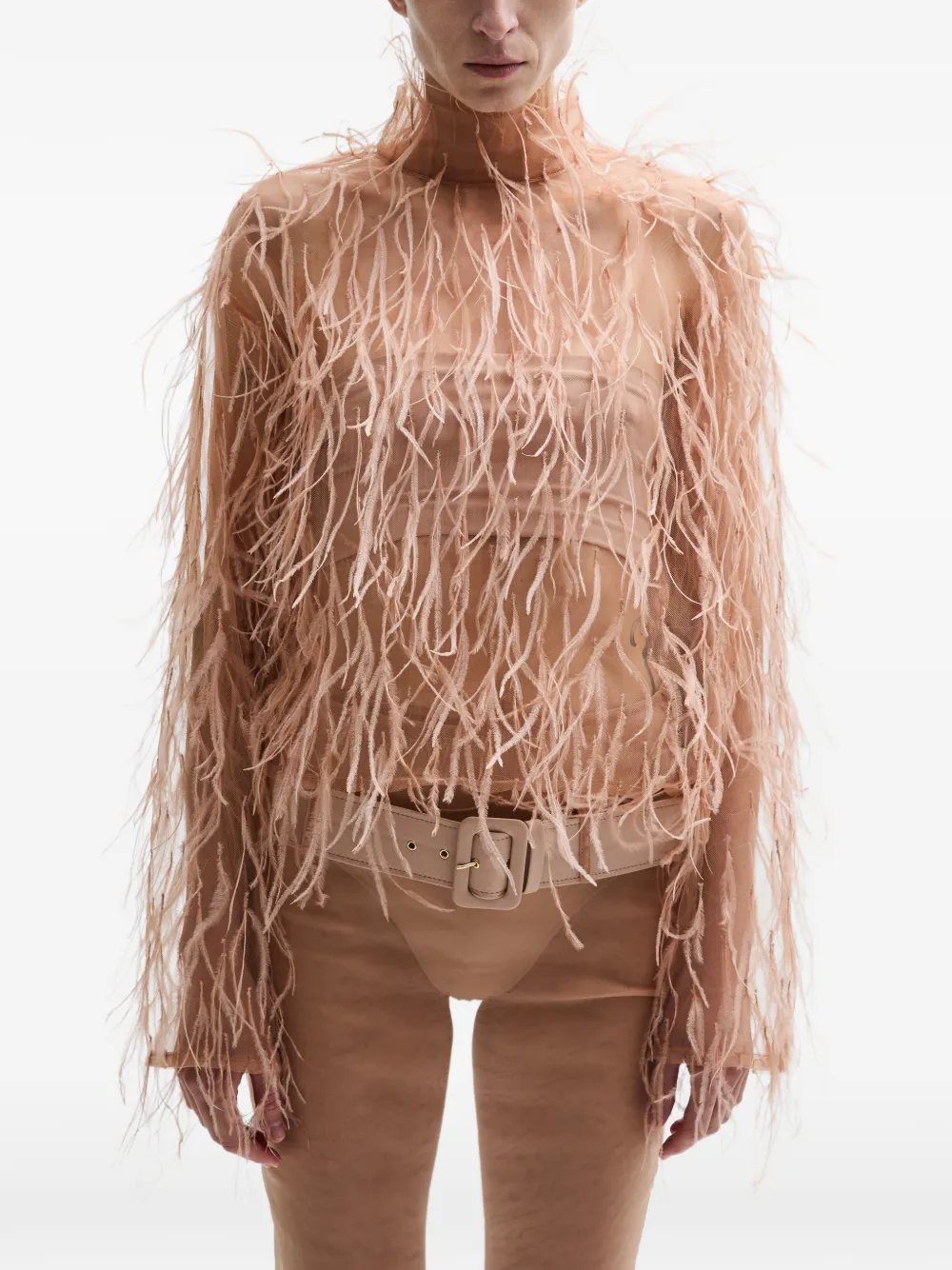 Atu Body Couture feather high-neck top - Toni neutri