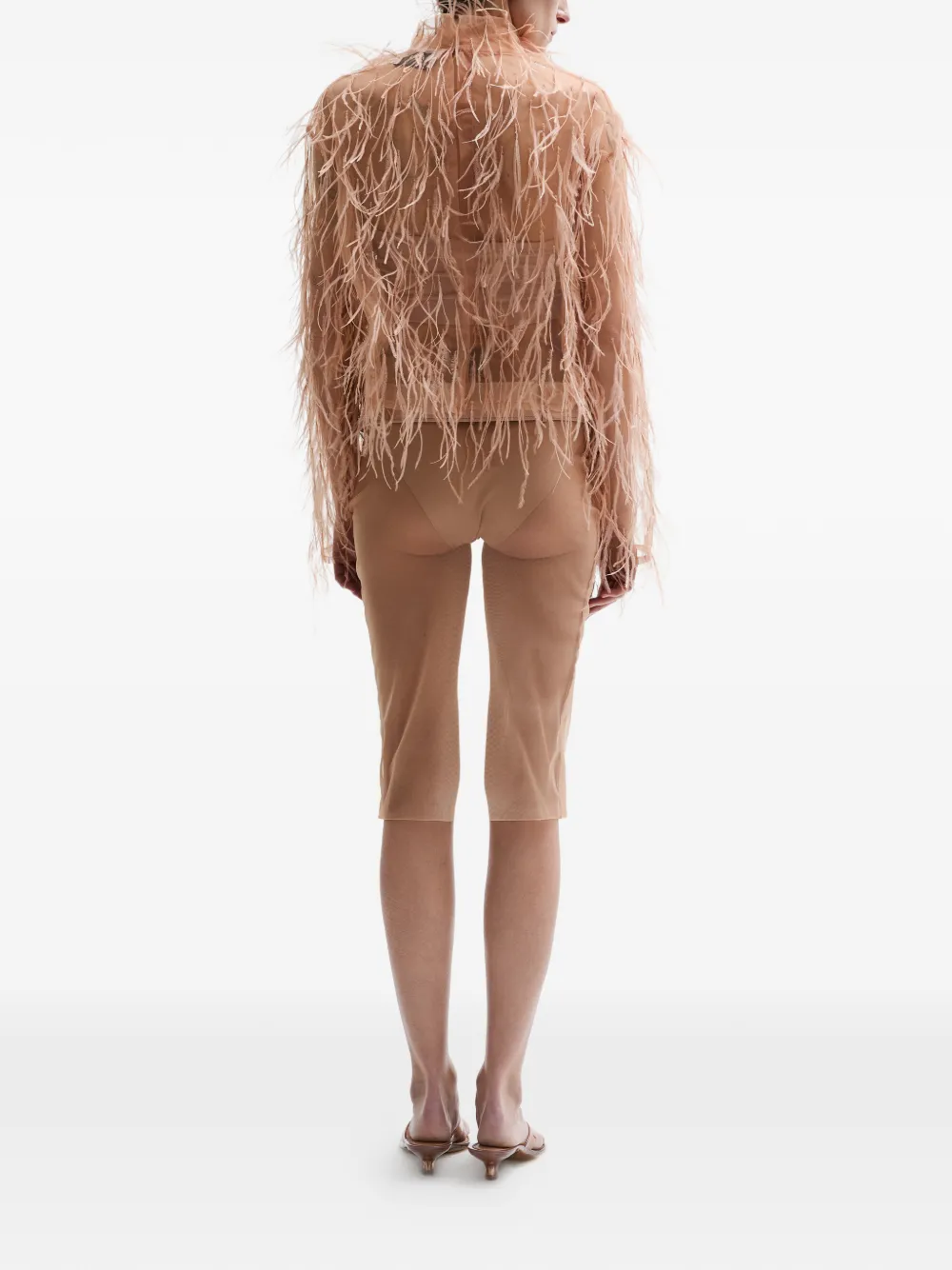 Atu Body Couture feather high-neck top - Beige