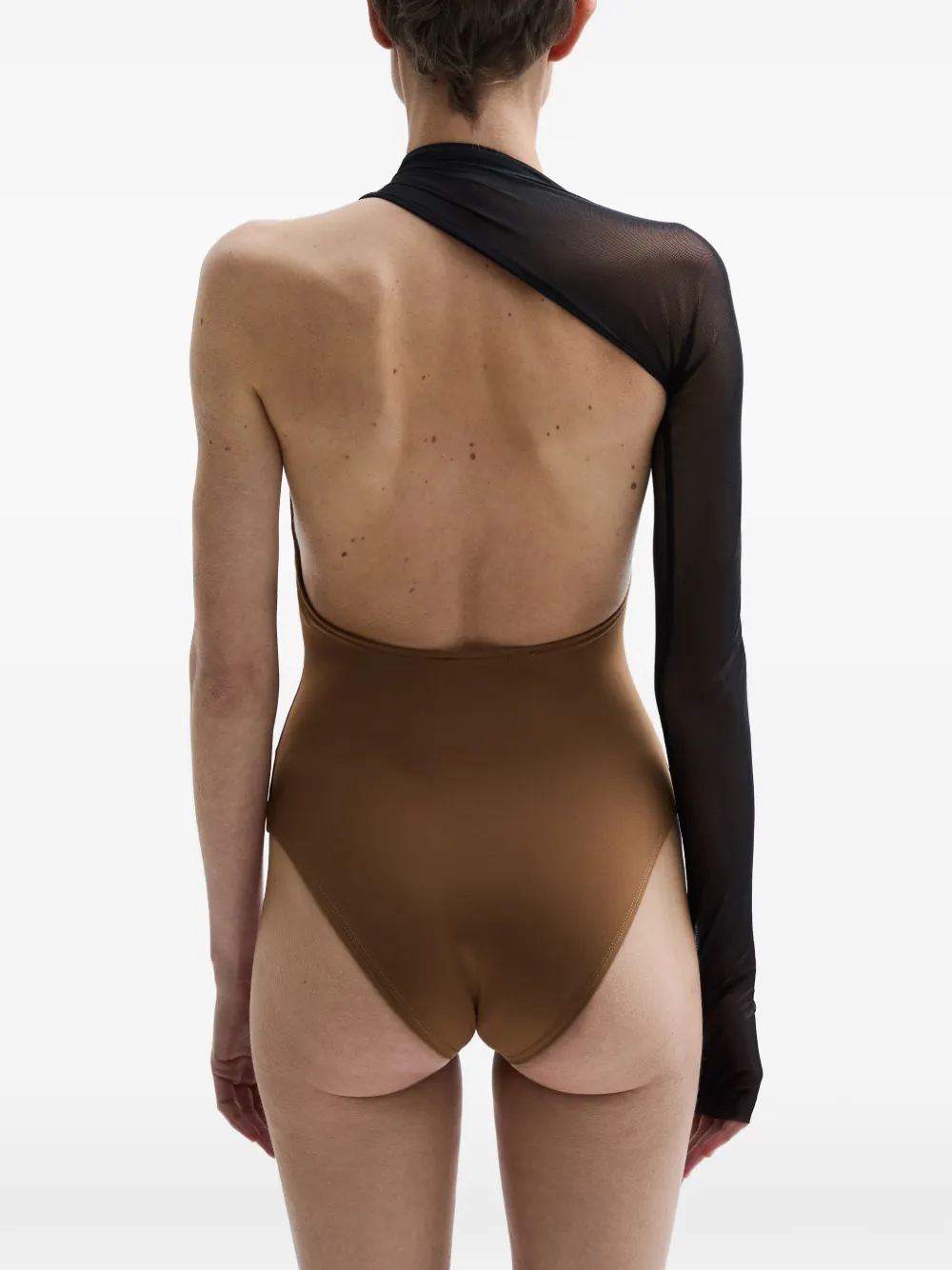  Atu Body Couture One-shoulder Draped Bodysuit - Brown 