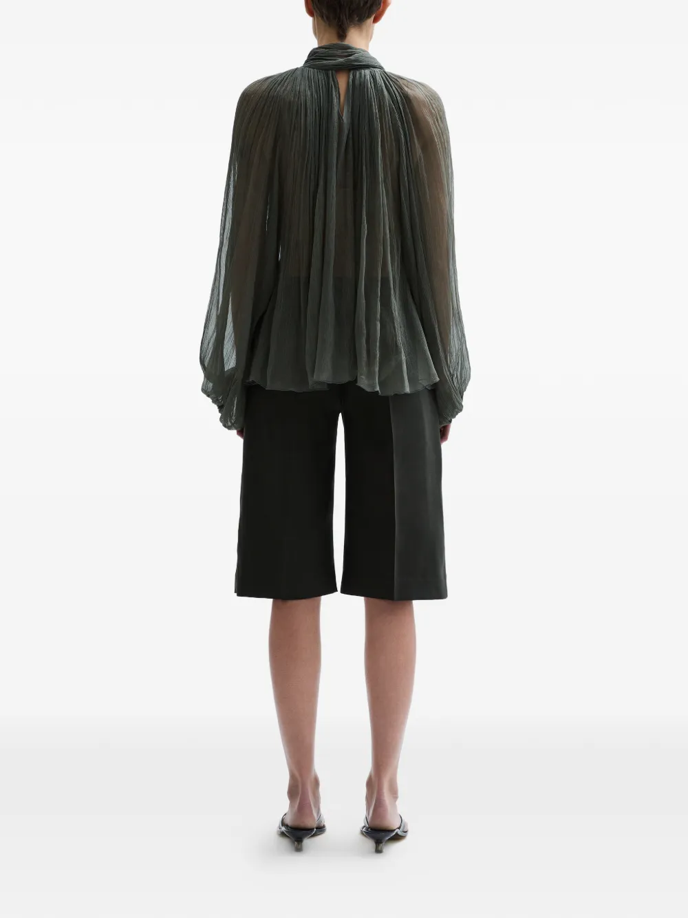  Atu Body Couture Pussy-bow Pleated Blouse - Green 