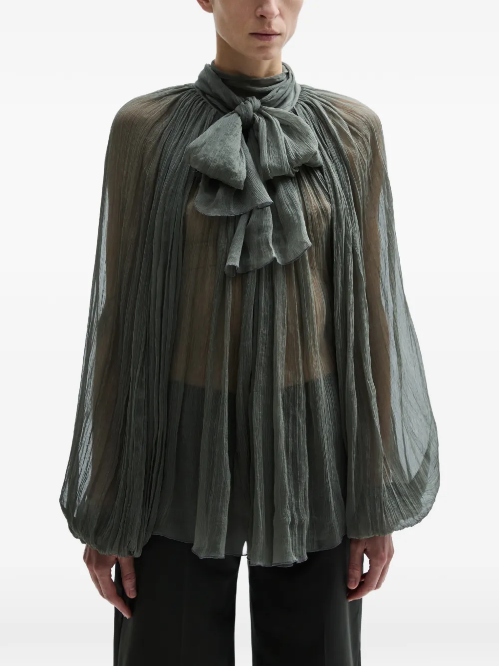 Atu Body Couture pussy-bow pleated blouse - Verde