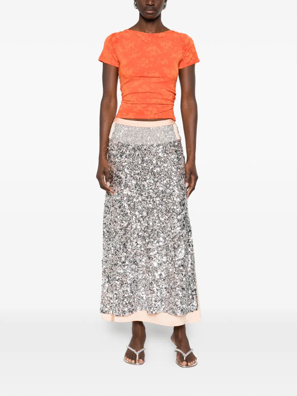 Rabanne sequin-embellishment maxi skirt - Zilver